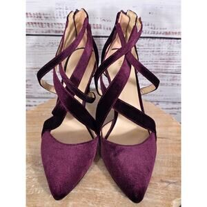 Nine West 4" Criss Cross Velvet Purple Heels Women's Size 8